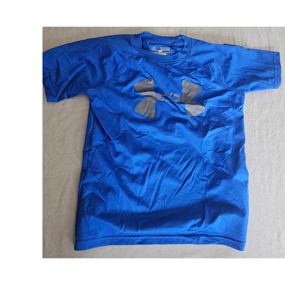 Under Armour Boys Blue HeatGear Loose Fit Short Sleeve Graphic Tee Shirt YSM